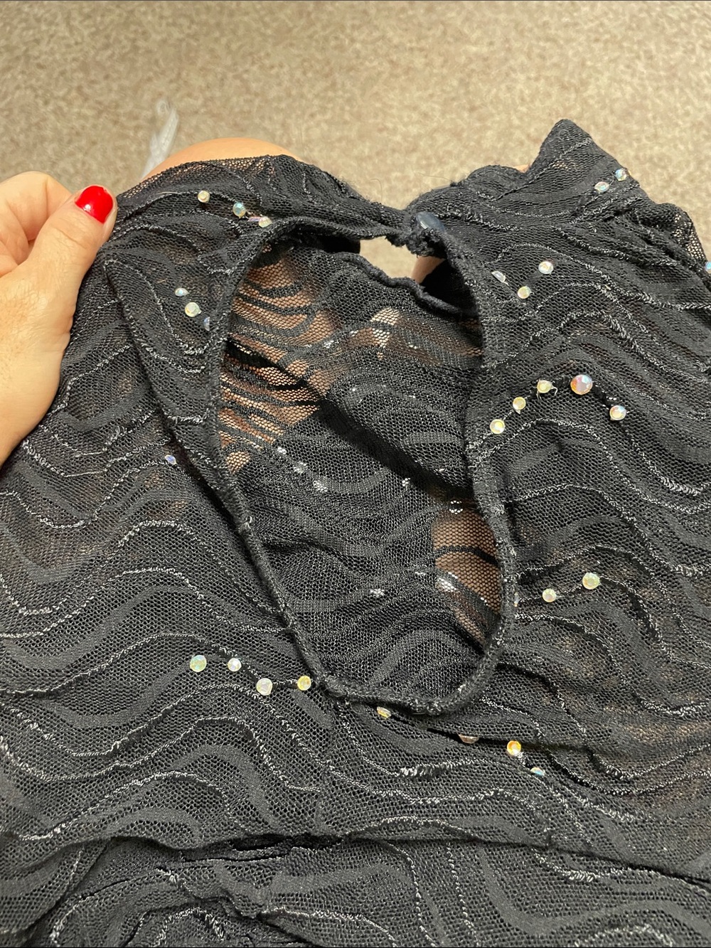 Vintage Black sheer lace long-Sleeve Austrian crystal studded leotard Dress - Picture 13 of 14